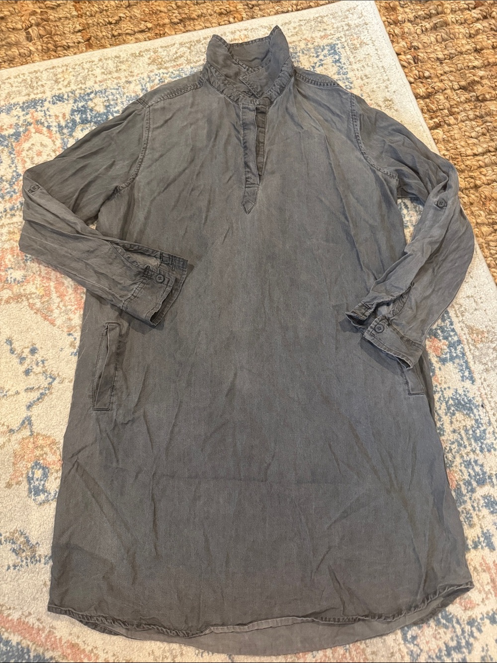 Casual Long Sleeve Shirt Dress - Gray